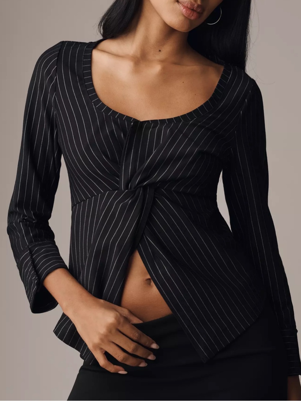NWT Anthropologie Maeve Twisted Pinstripe Open-Front Top